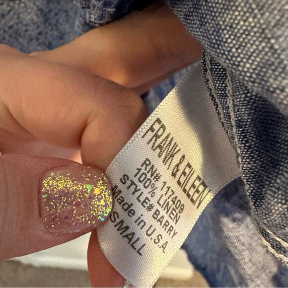 Frank & Eileen Blue Linen Barry Floral Long Sleeve Blouse Top Small - Picture 7 of 10